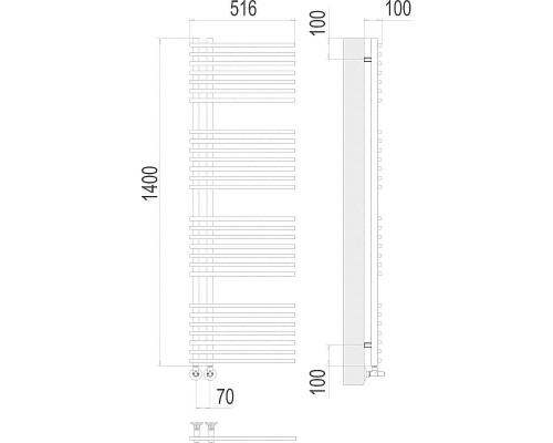 Водяной полотенцесушитель Terminus Астра П28 70х1400 4670078530516 Хром, нижнее подключение, G 1/2" ВР, с комплектом вентилей