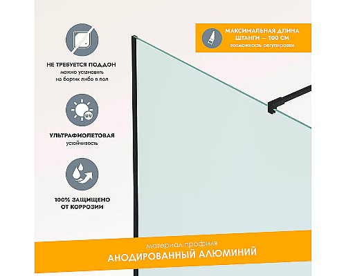 Душевая перегородка Reflection Walk in 90 RX20090CBL-14 профиль Черный матовый стекло прозрачное