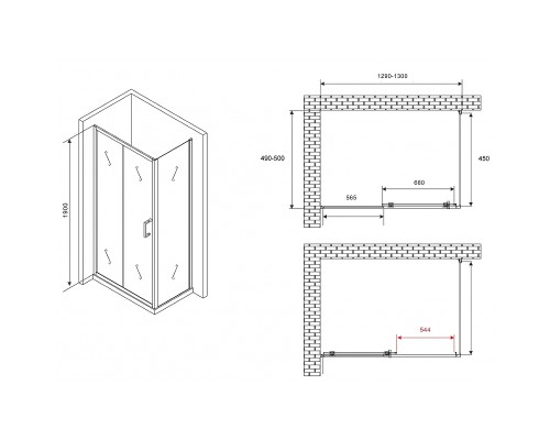 Душевой уголок Abber Schwarzer Diamant 130x50 профиль Хром стекло прозрачное