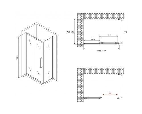 Душевой уголок Abber Schwarzer Diamant 150x50 профиль Черный стекло прозрачное
