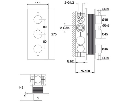 Смеситель для душа Whitecross Y brushed gold Y1238GLB с термостатом Брашированное золото