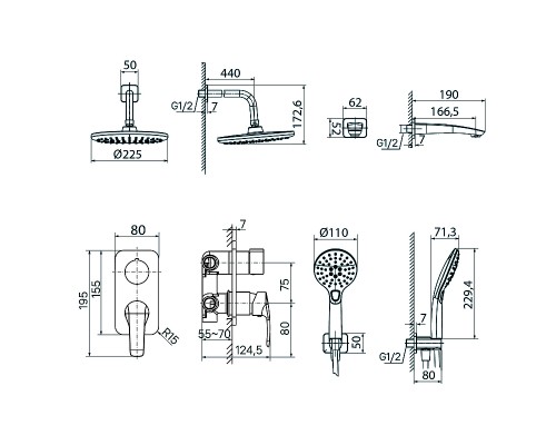 Душевая система Iddis Ray RAYSB03i68 Хром