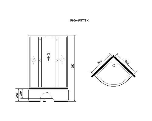 Душевая кабина Niagara Promo 90x90 P90/40/MT/BK без гидромассажа