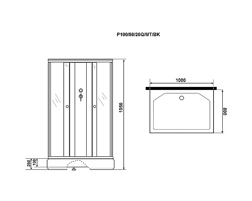 Душевая кабина Niagara Promo 100x80 P100/80/26Q/MT/BK без гидромассажа
