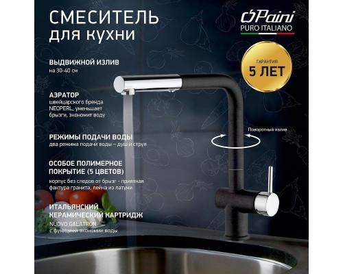 Смеситель для кухни Paini Cox Черный матовый Хром