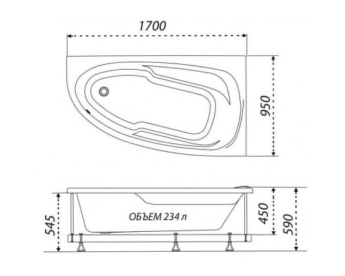 Акриловая ванна Triton 1ACReal Мадрид 170х95 L Щ0000045645 без гидромассажа
