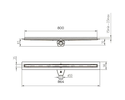 Душевой лоток Paini Slim Line 800 CH800SLC с Черной матовой решеткой / под плитку
