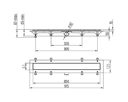Душевой лоток Paini Line 850 CH850LC с Черной матовой решеткой