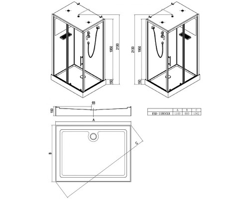 Душевая кабина Esbano ESB-1180CKR 110x80 ESKBB1180CKR без гидромассажа