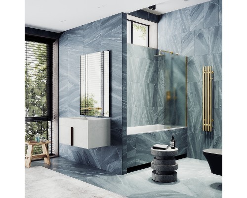 Шторка на ванну Maybah Glass MGV-92-3ш 600x1400 в широком профиле Золото стекло сатиновое