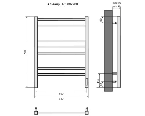 Электрический полотенцесушитель Aquatek Альтаир П7 500x700 AQ EL KP0770CH Хром