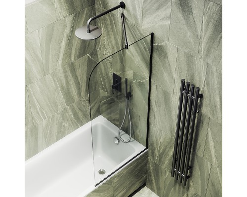 Шторка на ванну Maybah Glass MGV-131-6у 340x1400 в узком профиле Черный стекло прозрачное