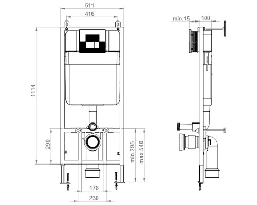 Инсталляция beWash BW74 K500RZVP0300PK000000 для унитаза с клавишей смыва Хром глянцевый