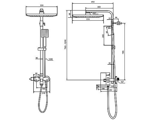 Душевая система WesnaArt Kubus KUB13-314Black Черная матовая