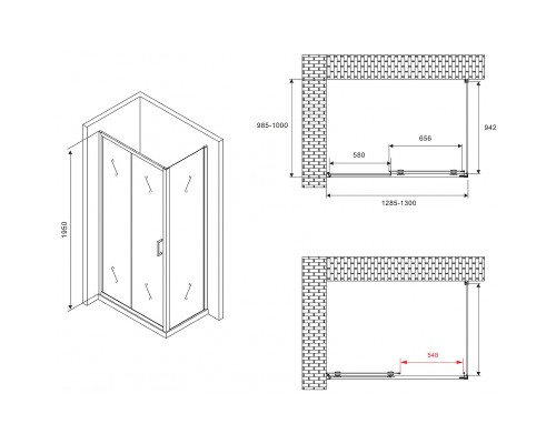 Душевой уголок Abber Schwarzer Diamant 130x100 профиль Черный стекло матовое