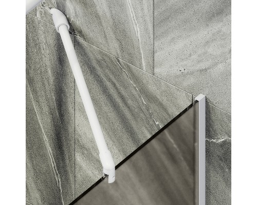 Шторка на ванну Maybah Glass MGV-74-1у 600x1400 в узком профиле Белый стекло бронзовое матовое