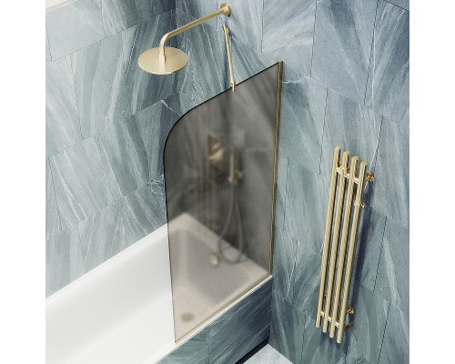 Шторка на ванну Maybah Glass MGV-75-3у 700x1400 в узком профиле Золото стекло бронзовое матовое