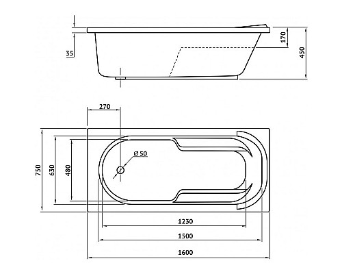 Акриловая ванна Berges Lumbo 160x75 050002 без гидромассажа