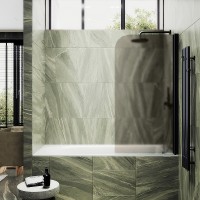 Шторка на ванну Maybah Glass 500x1400 поворотная на монопетле Черный стекло бронзовое матовое