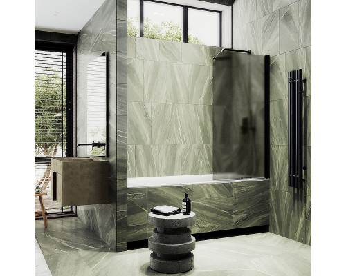 Шторка на ванну Maybah Glass 500x1400 поворотная на монопетле Черный стекло бронзовое матовое