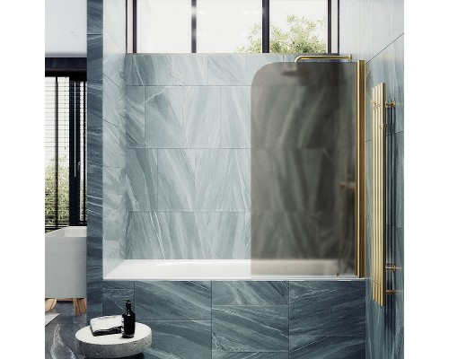 Шторка на ванну Maybah Glass MGV-612-3 600x1400 поворотная на монопетле Золото стекло бронзовое матовое