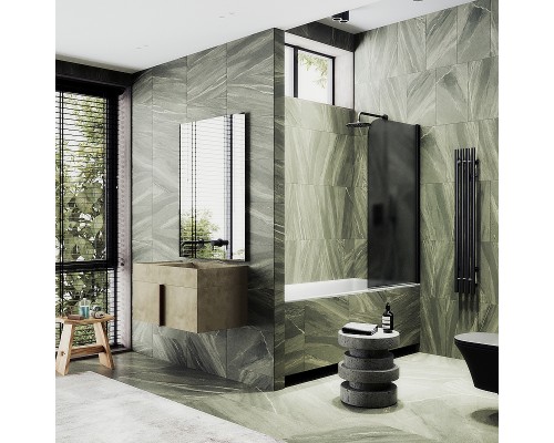 Шторка на ванну Maybah Glass MGV-614-6 600x1400 поворотная на монопетле Черный стекло графитовое матовое