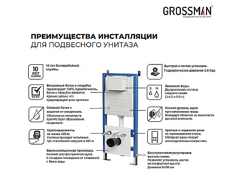Инсталляция Grossman 900.K31.01.000 для унитаза без клавиши смыва