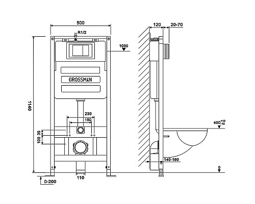 Инсталляция Grossman 900.K31.01.000 для унитаза без клавиши смыва