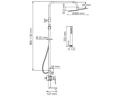 Душевая система WasserKRAFT A166.116.137.010.CH Хром