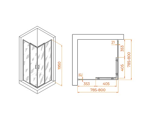 Душевой уголок RGW Passage PA-030B 80x80 3508103088-14 профиль Черный стекло прозрачное