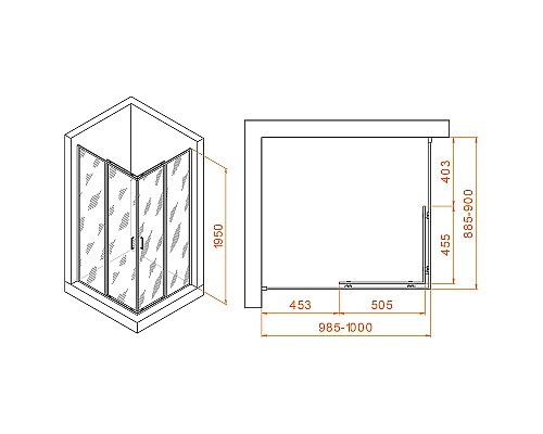 Душевой уголок RGW Passage PA-040B 100x90 3508104090-14 профиль Черный стекло прозрачное