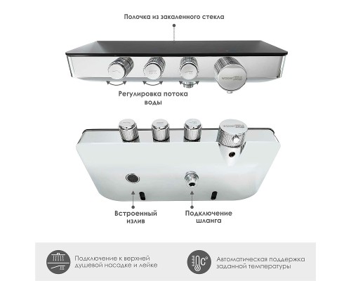 Смеситель для ванны WasserKRAFT Elbe 7499 Thermo с термостатом Хром Черный