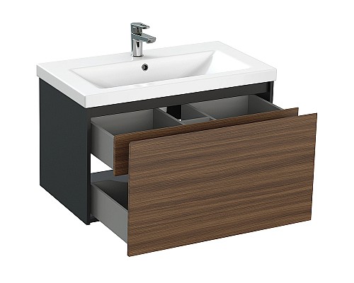 Тумба под раковину Cersanit Grande 80 64760 подвесная Черная Орех