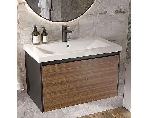 Тумба под раковину Cersanit Grande 80 64760 подвесная Черная Орех