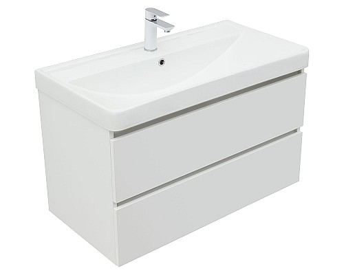 Тумба с раковиной Aquanet Вега 90 327998 подвесная Белый глянец