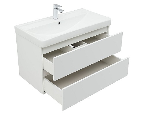 Тумба с раковиной Aquanet Вега 90 327998 подвесная Белый глянец