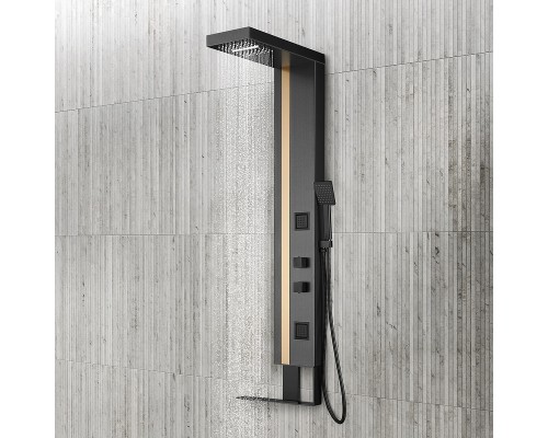 Душевая панель Black&White Gravity GR026 026000 с гидромассажем Темный графит Брашированное золото