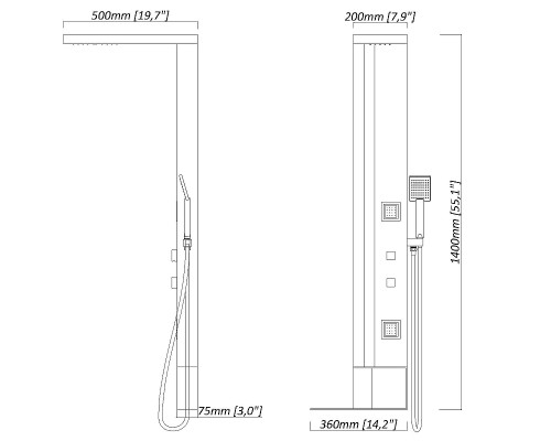 Душевая панель Black&White Gravity GR026 026000 с гидромассажем Темный графит Брашированное золото
