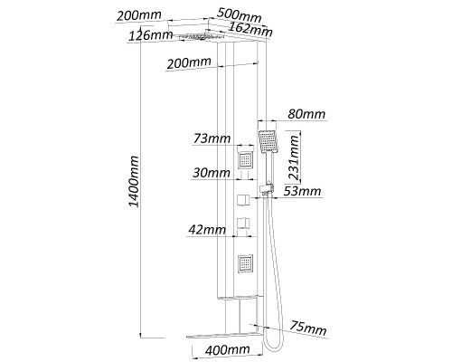 Душевая панель Black&White Gravity GR026 026000 с гидромассажем Темный графит Брашированное золото