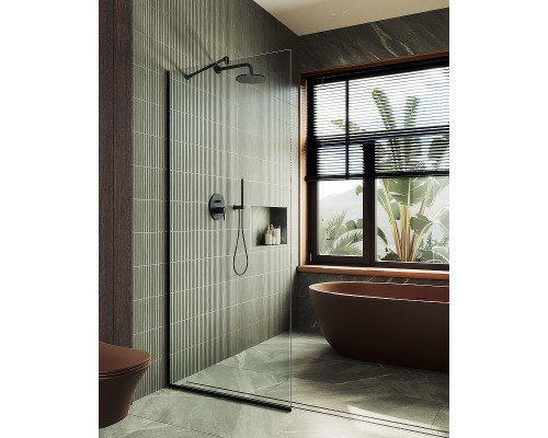 Душевая перегородка Maybah Glass MGD-701-6у 690x1950 в узком профиле Черный стекло прозрачное