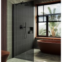 Душевая перегородка Maybah Glass 1090x1950 в широком профиле Черный стекло графитовое