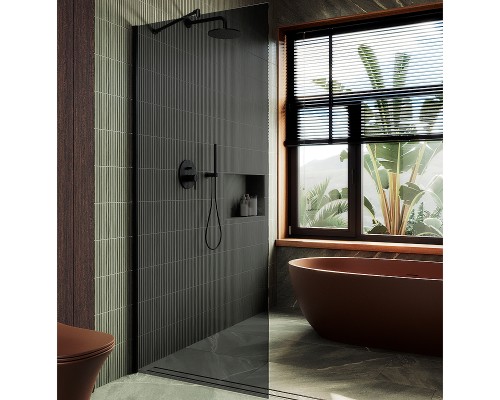 Душевая перегородка Maybah Glass 1090x1950 в широком профиле Черный стекло графитовое