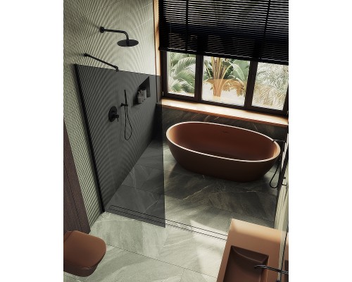 Душевая перегородка Maybah Glass 1090x1950 в широком профиле Черный стекло графитовое