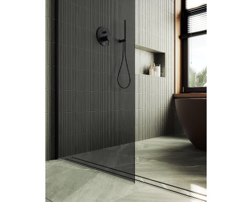 Душевая перегородка Maybah Glass 1090x1950 в широком профиле Черный стекло графитовое