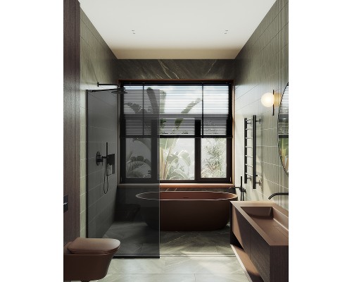 Душевая перегородка Maybah Glass 1090x1950 в узком профиле Черный стекло графитовое