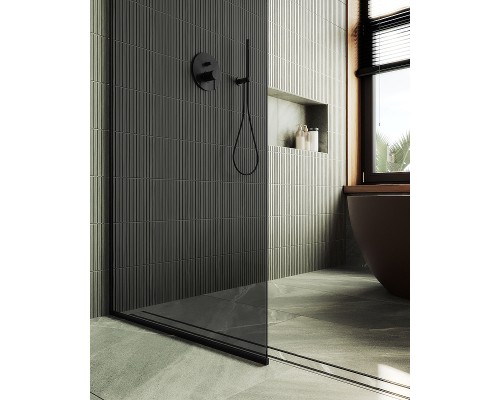Душевая перегородка Maybah Glass 1090x1950 в узком профиле Черный стекло графитовое
