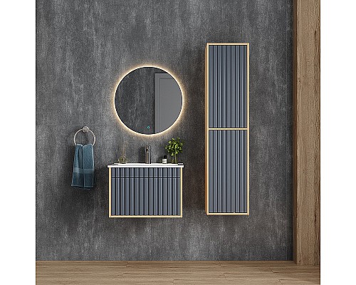 Шкаф пенал Onika Дайлер 35 403569 подвесной Графит Дуб сонома