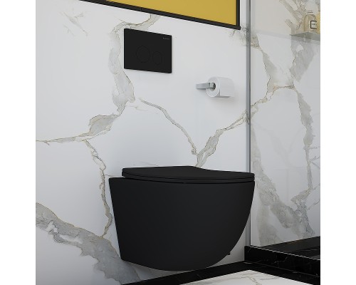 Комплект унитаза с инсталляцией Aqueduto Ovo AQDS020 с сиденьем Микролифт и Черной матовой клавишей смыва