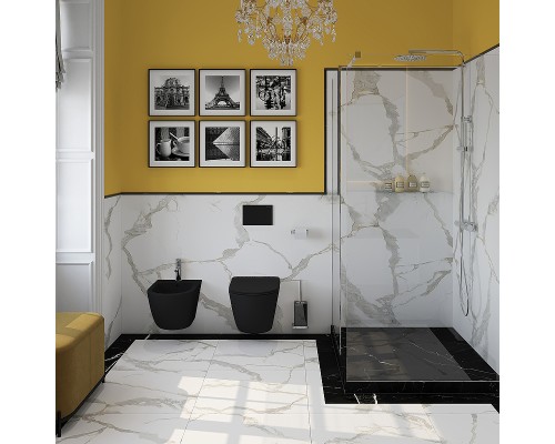 Комплект унитаза с инсталляцией Aqueduto Ovo AQDS020 с сиденьем Микролифт и Черной матовой клавишей смыва