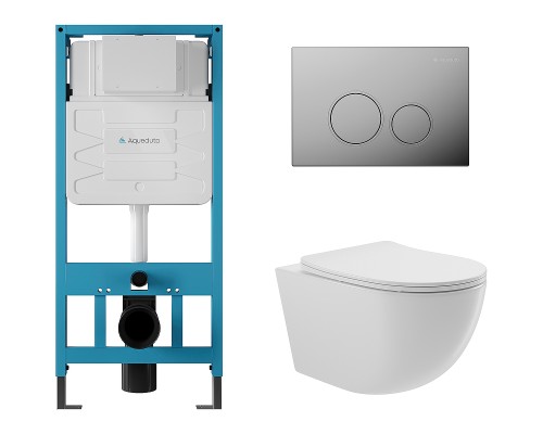 Комплект унитаза с инсталляцией Aqueduto Ovo AQDS021 с сиденьем Микролифт и клавишей смыва Хром